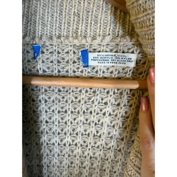 Vintage 70's Maxi Chunky Knit Mohair Wool Cardigan Beige 2 Button Casual Sweater - Picture 8 of 16